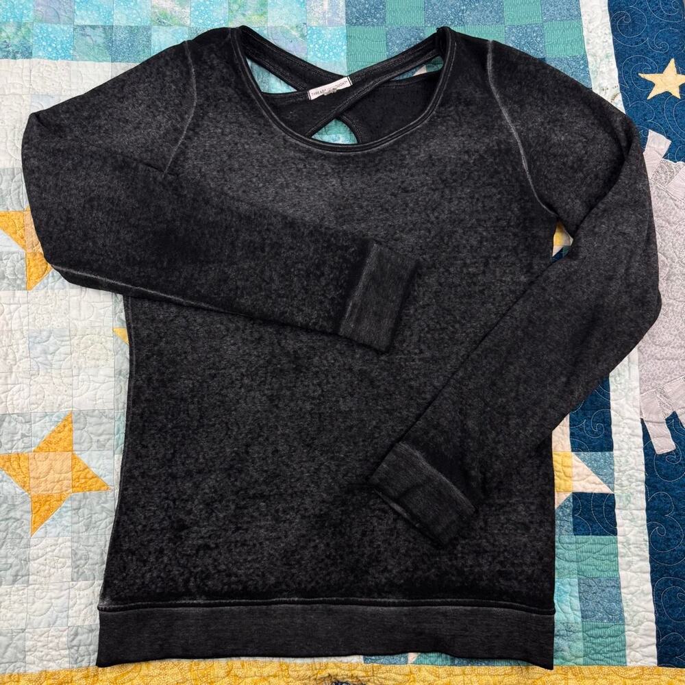 Threads 4 Thought Black Stonewash Dye Top Cross Back Strap Long Sleeve Pullover